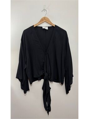 The Native One black bell sleeve front-tie detail cover top (medium)